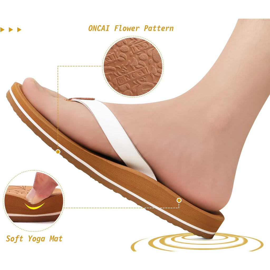 ONCAI Women's Flip Flops Comfortable Arch Support Yoga Mat Summer Beach Walking Thong Cushion Sandals Ladies Outdoor Vacation Essentials Slide Shoes Rubber Soles US Size 5-11