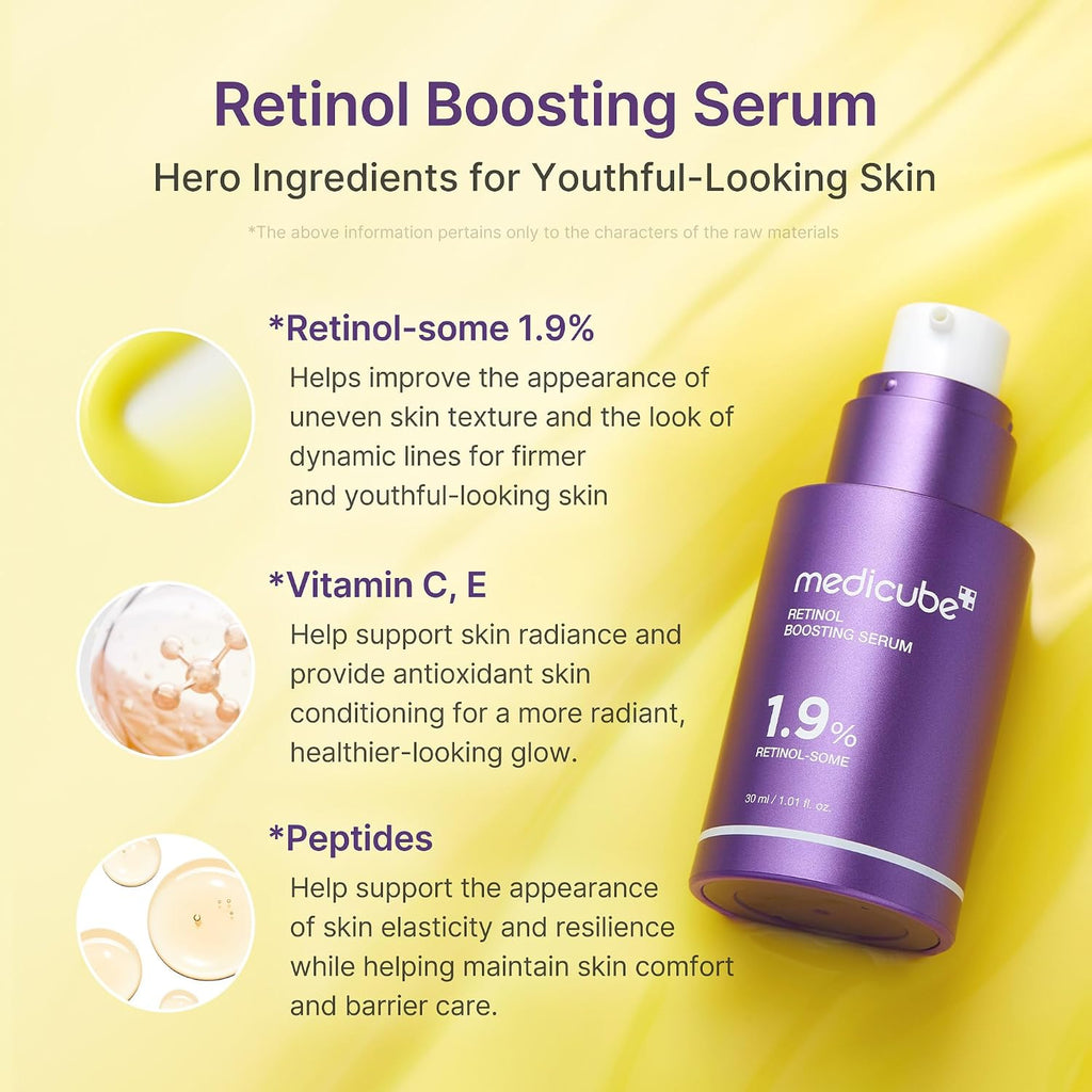 Medicube Retinol Boosting Serum | Intensive Firming, Hydration & Plumping Care With Retinol, Peptides & Vitamins | Pore-Refining, Smooth Radiant Skin | Korean Skincare, 1.01 Fl. Oz