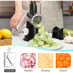 Ourokhome Rotary Cheese Grater Hand Crank, Kitchen Shredder Speed Mandolin Slicer Nuts Grinder With Handle And Drum Blades For Cheese, Vegetable, Walnut, Chocolate, Potato, Carrot, 3 Blades, Black