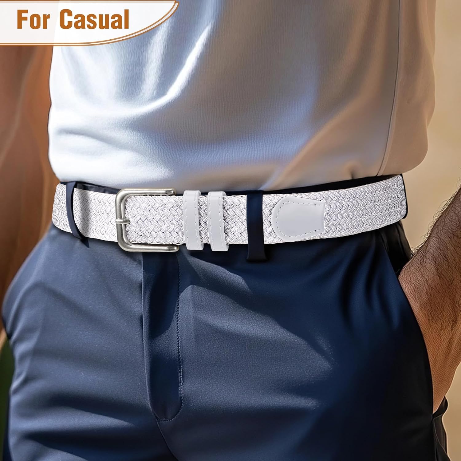 Men'S Belt Braided Stretch Belt For Men Golf Pants Casual Shorts Jeans