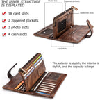 Genuine Leather Rfid Long Wallet For Women, Checkbook Card Holder | 18 Card Slots, Id Windows, Bill Pockets And Rfid Blocking Organize Cash, Cards, Receipts And Travel Documents