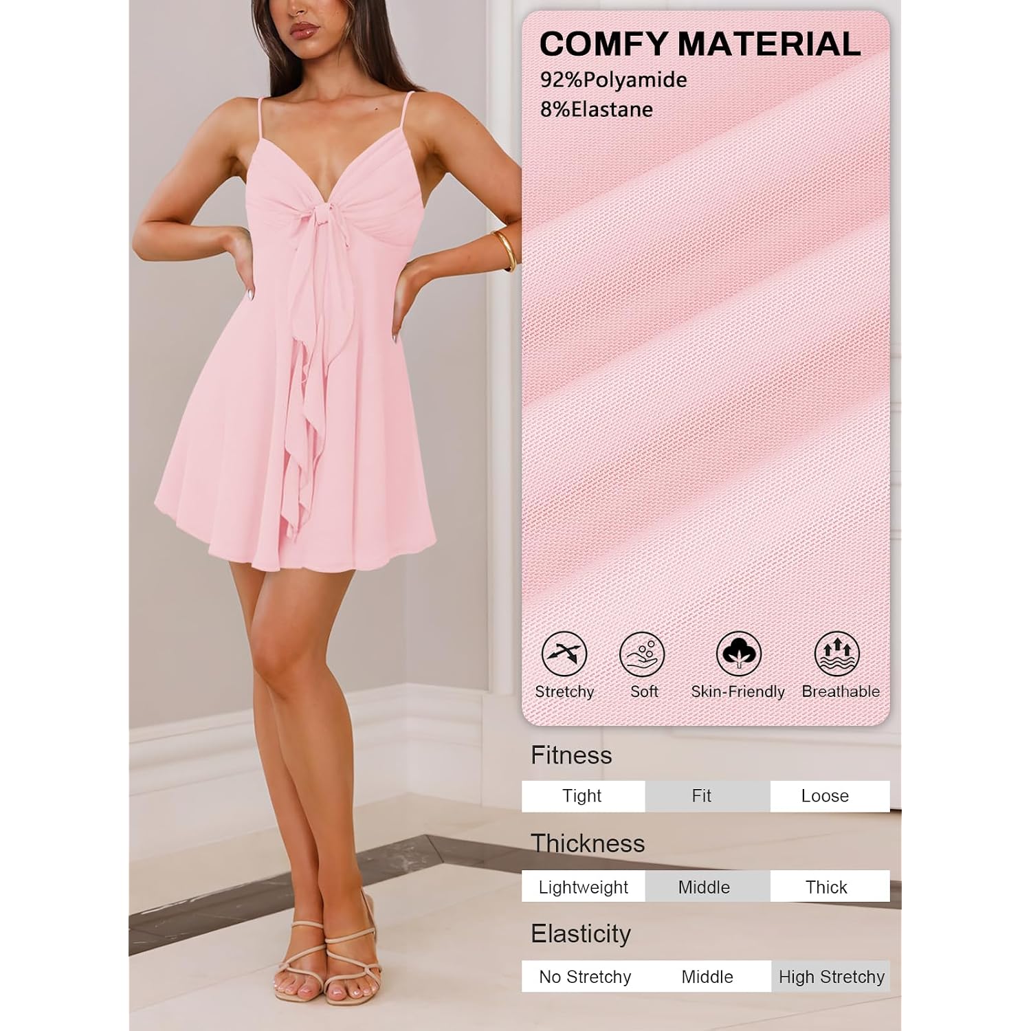 Miyieonz Women Sleeveless Sexy V Neck Summer Dress For Women Casual Flowy Beach Club Party Spaghetti Strap Mini Sundress