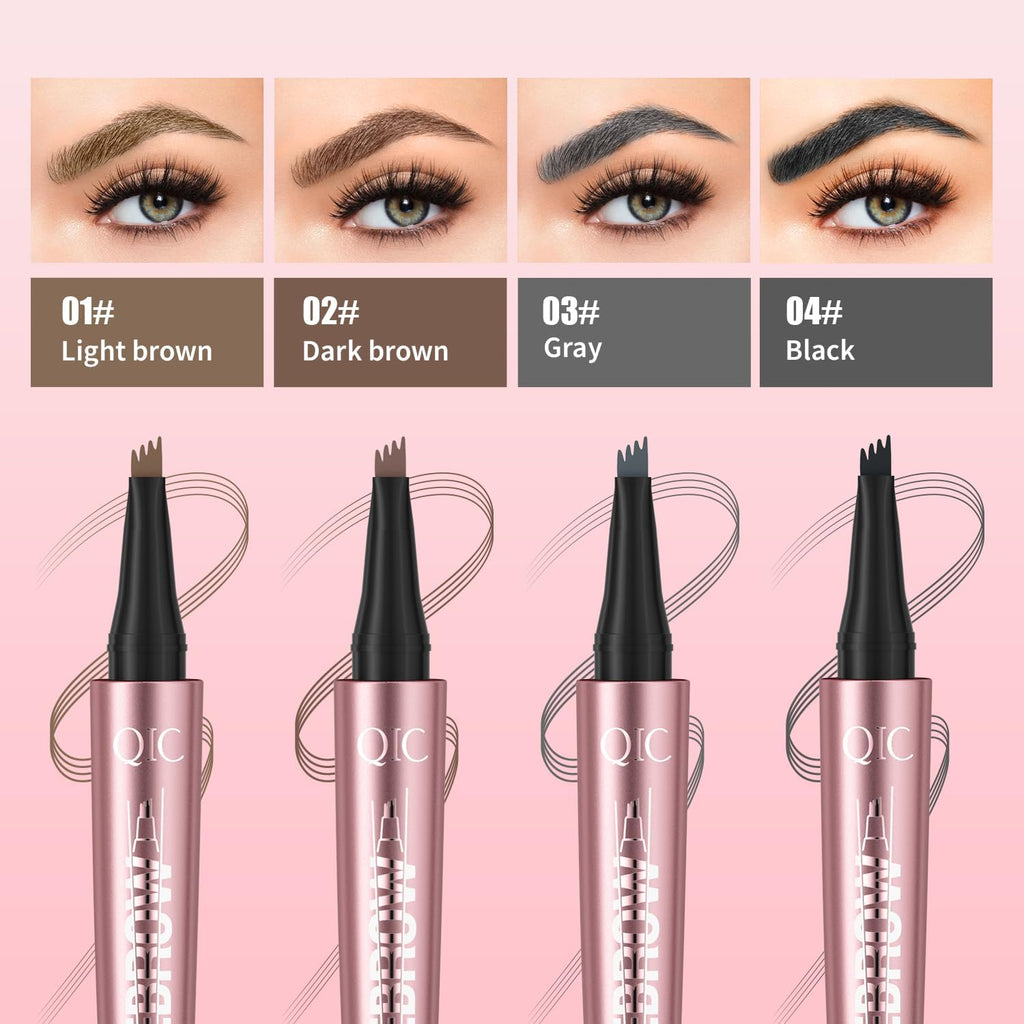 Qic 4-Tip Microblading Eyebrow Pen, Waterproof Brow Marker For Natural Hair-Like Strokes, Quick-Dry Smudge-Resistant, Light Brown