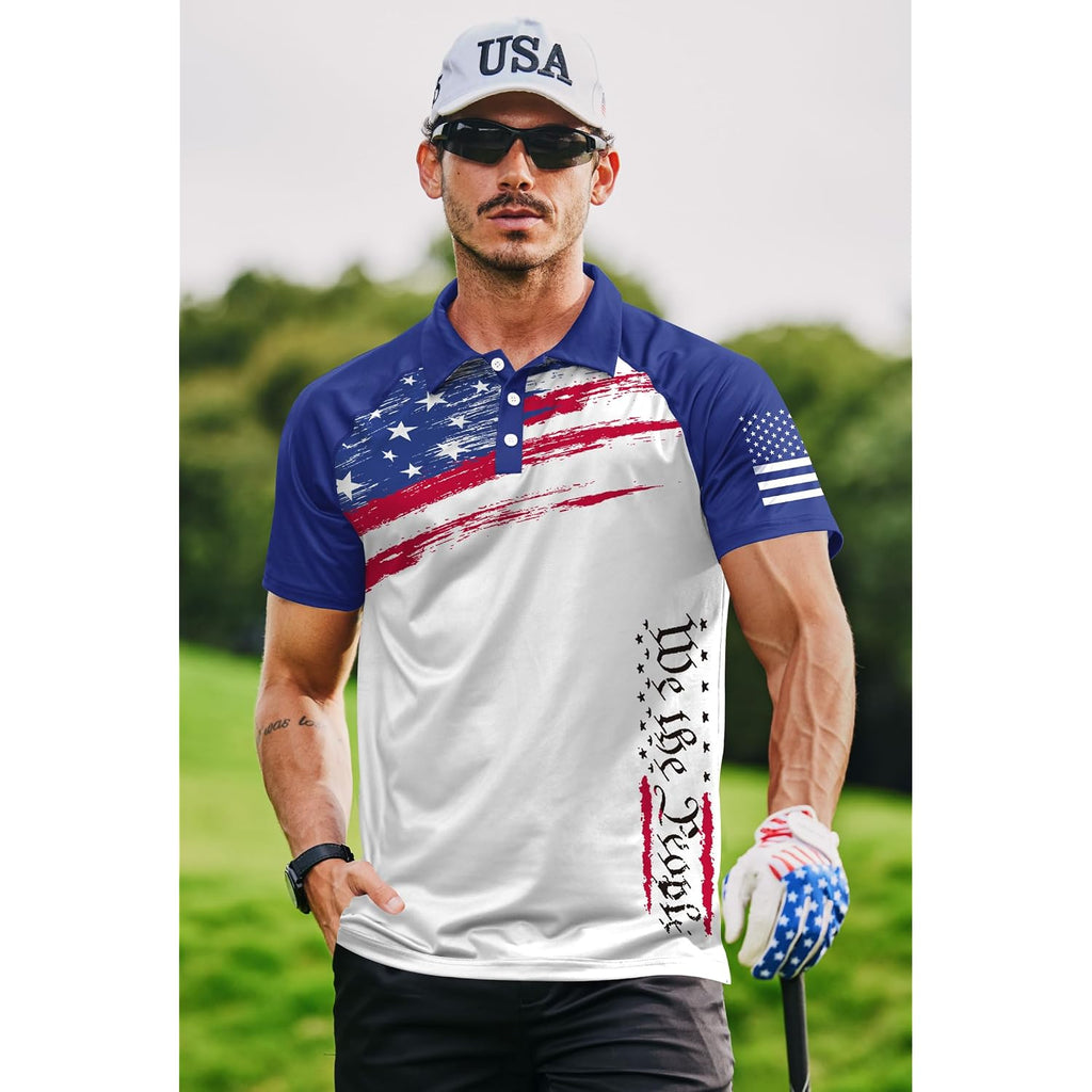 Mainfini Men'S Patriotic Polo Shirts Stretch Upf 50+ Short Sleeve Raglan American Graphic Golf Shirt (S-3Xl)