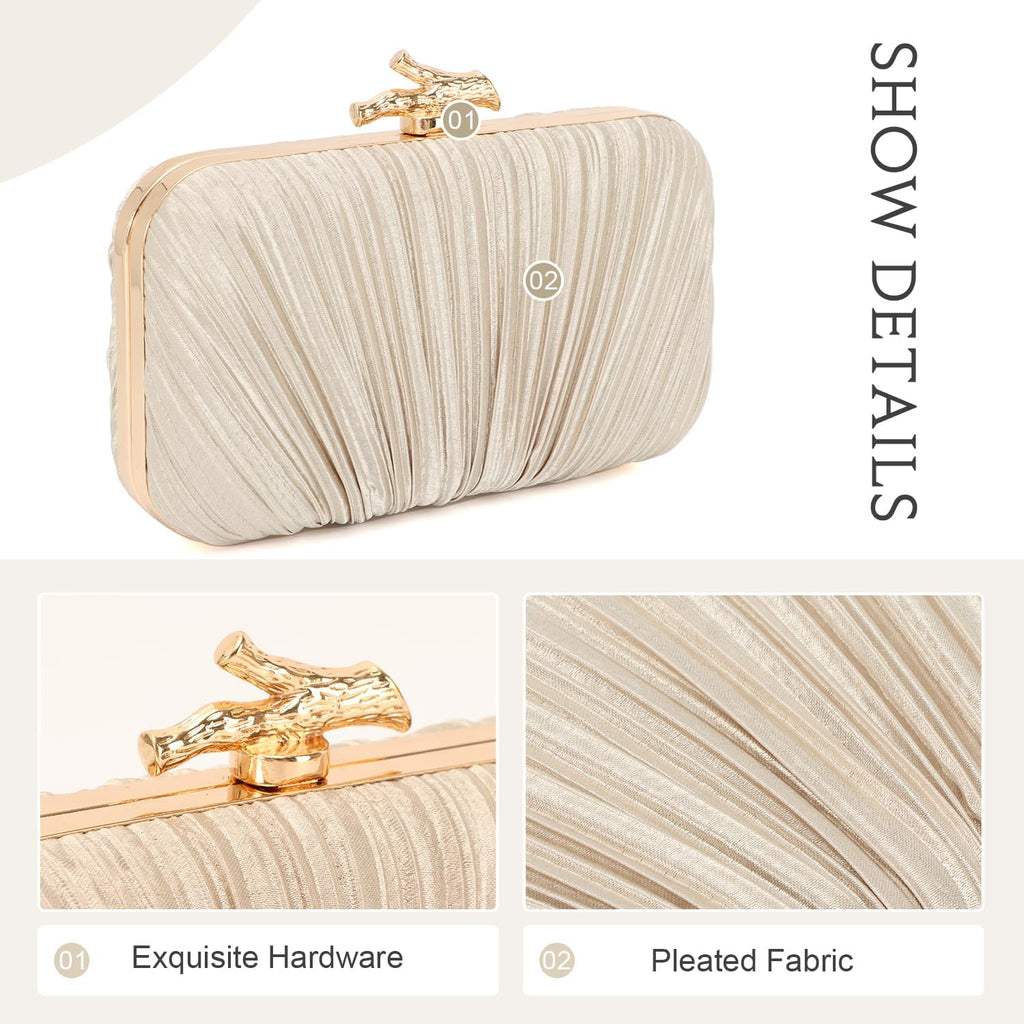 Freie Liebe Clutch Purses for Women Evening Bag Pleated Clutch Bag with Chain for Wedding Party | with Chain, for Wedding Party
