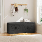 Homsho Farmhouse Shoe Storage Bench With 4 Barn Doors & Padded Seat Cushion | 47.2" Wide Entryway Bench With Adjustable Shelves & Hidden Storage, Black