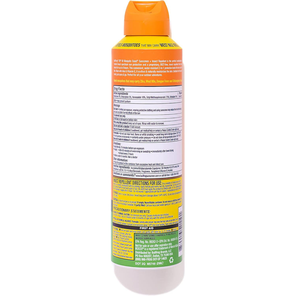 Bullfrog Mosquito Coast Bug Spray Insect Repellent + Sunscreen Spf 50, Continuous Spray 5.5Oz | Body-Sunscreens