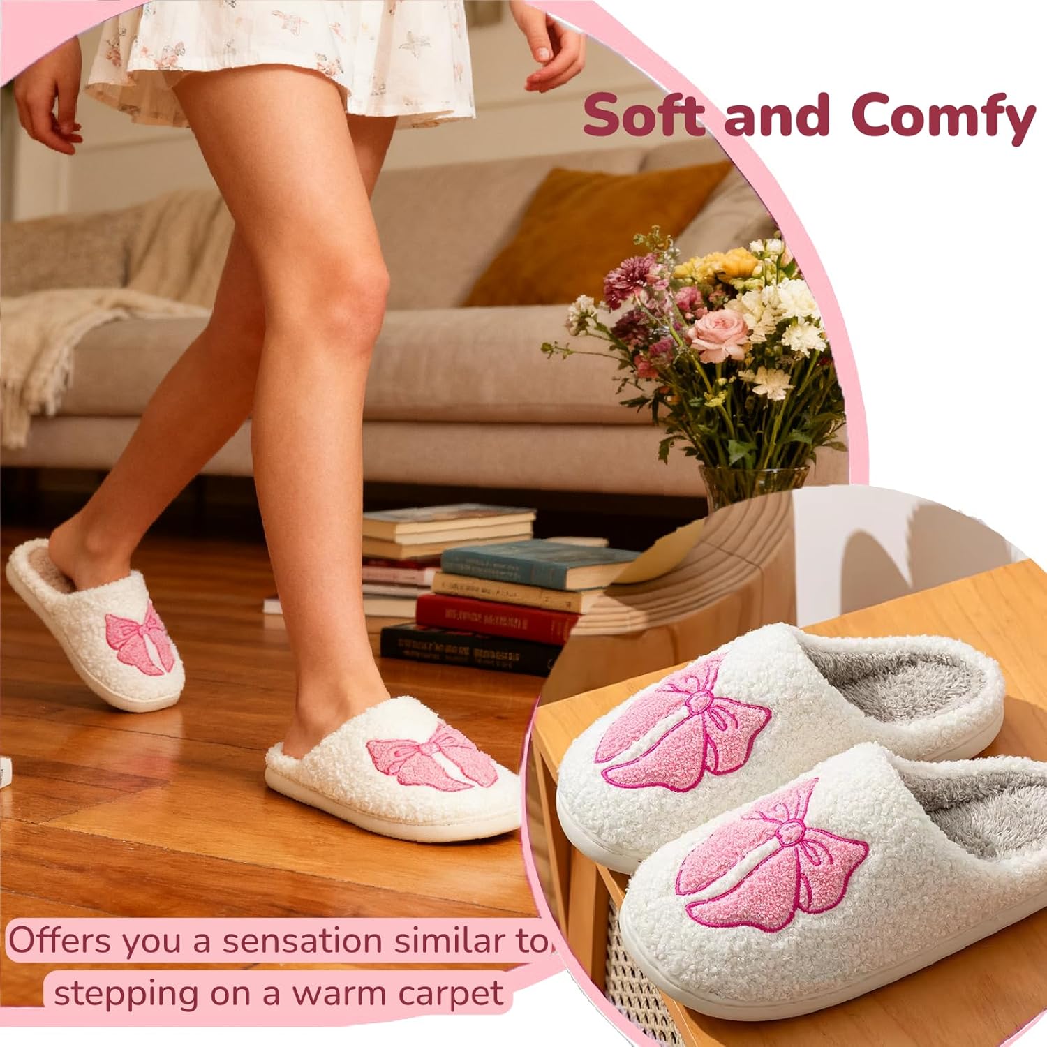 Cute House Slippers for Women Men Warm Cozy House Shoes Fuzzy Home Slippers with Memory Foam Indoor and Outdoor