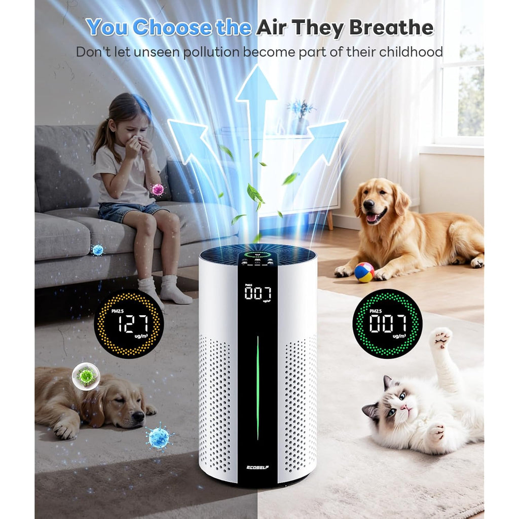 Ecoself Air Purifiers For Home Large Room Up To 1800 Ft², Air Purifiers For Bedroom 360° Air Intake With Smart Auto Mode, Hepa Air Purifier, Air Cleaner For Smoke Poiien Pet Dander, Hap609