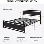 Sha Cerlin Heavy Duty Queen Size Bed Frame With Modern Headboard, Black