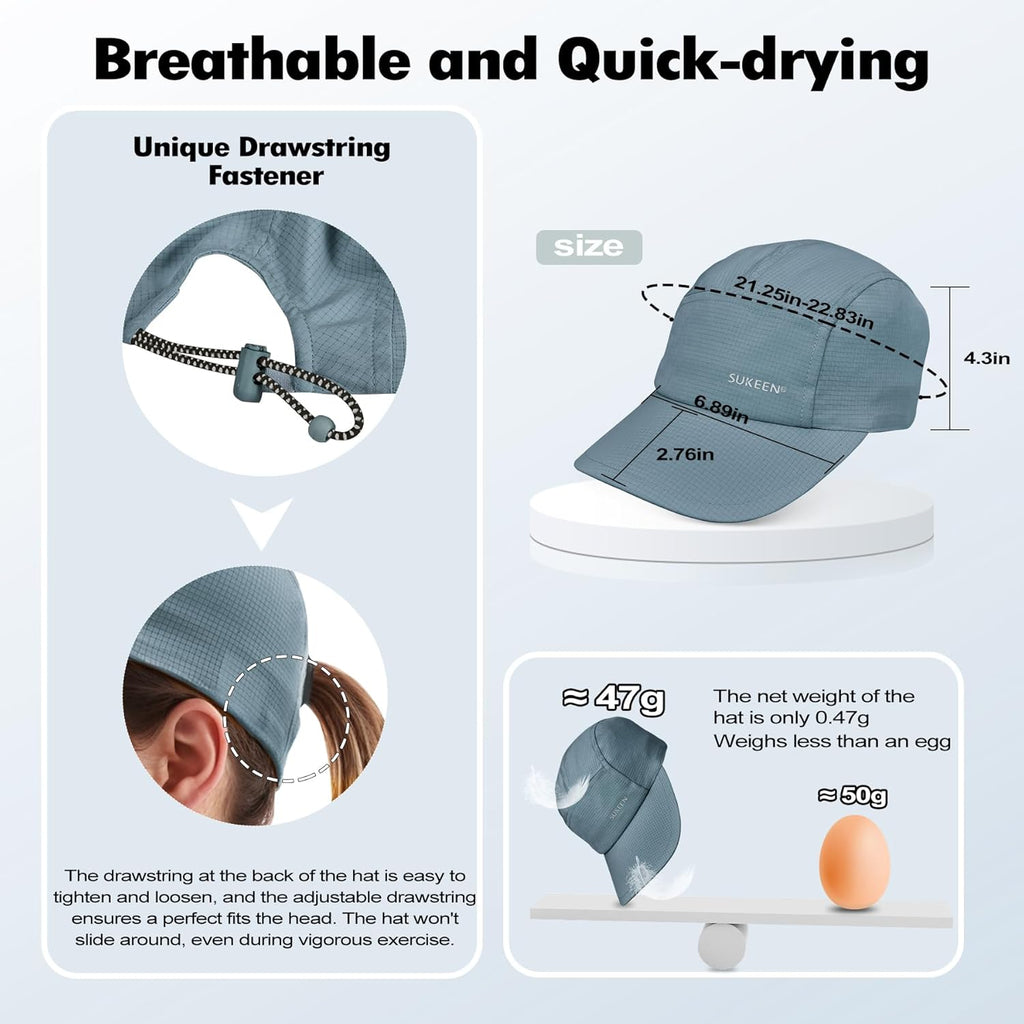Sukeen Lightweight Sun Hat for Women Men,Quick Drying Baseball Cap UPF50+ Running Hats Foldable Sport Cap for Outdoor Daily