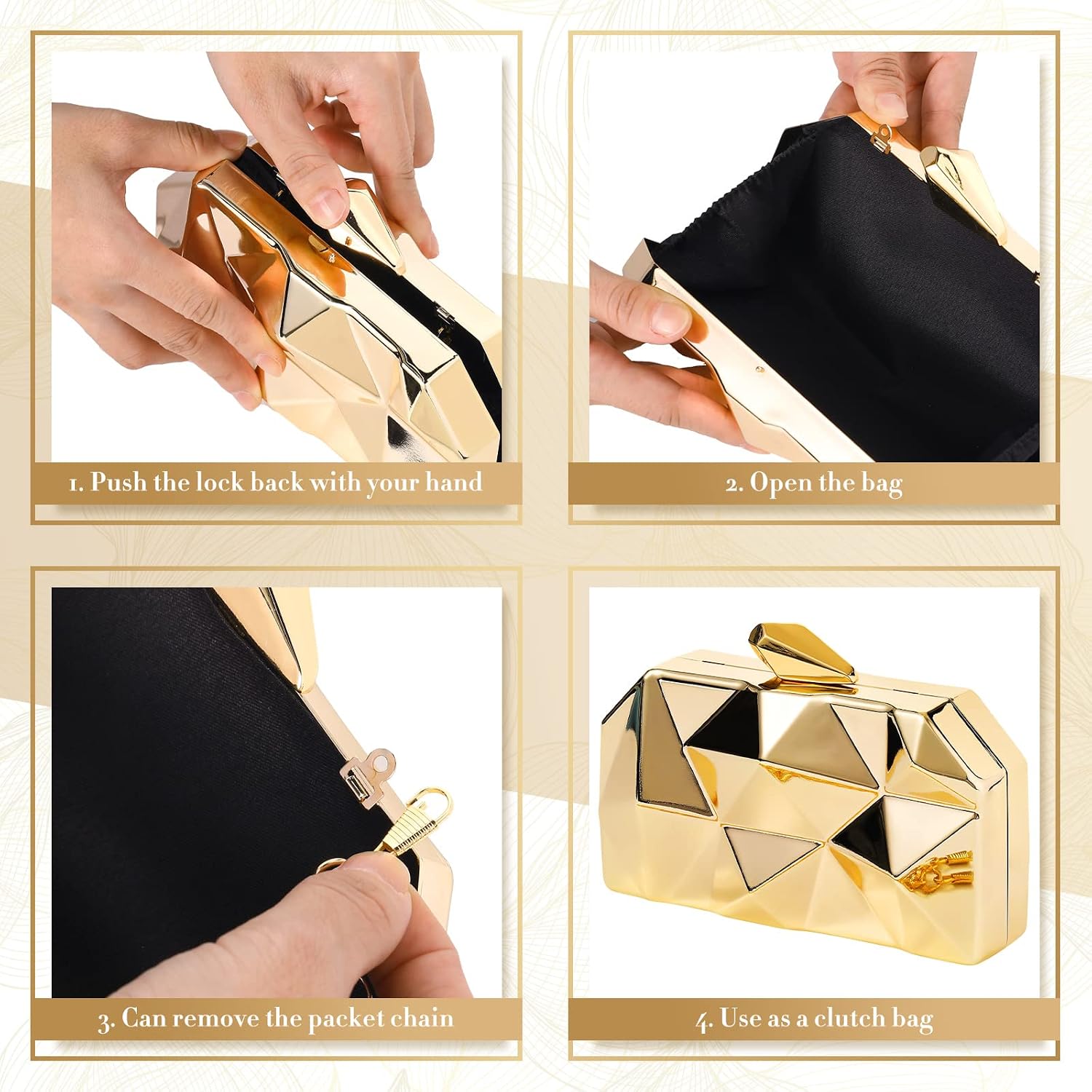 5 Pcs Clutch Purse For Women Evening Prom Purses Metallic Handbag Accessories For Wedding Banquet Retro Jewelry Gift Set