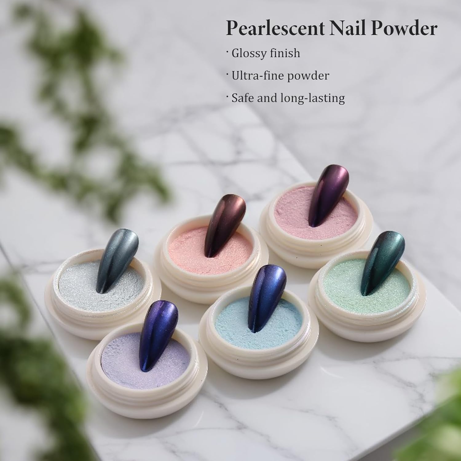 SUTOKAKA Pearl Chrome Nail Powder 6 Colors Metallic Mirror Effect Mermaid Chrome Powder Iridescent Aurora Nail Pigment Glitter Rubbing Dust for Nail Art Decoration Gel Polish