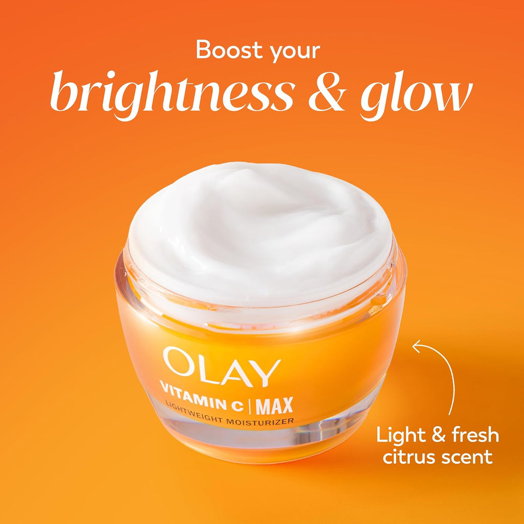 Olay, Vitamin C Max Face Moisturizer, Brightening Cream For Women, Hydrating, Evens Tone, Dark Spot And Hyperpigmentation Reduction, Glowing Skin Care - Niaciniamide, Peptides, 1.7 Ounce