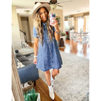 Lookbookstore Women'S Short Sleeve Button Down Flowy Tiered Babydoll Denim Dress