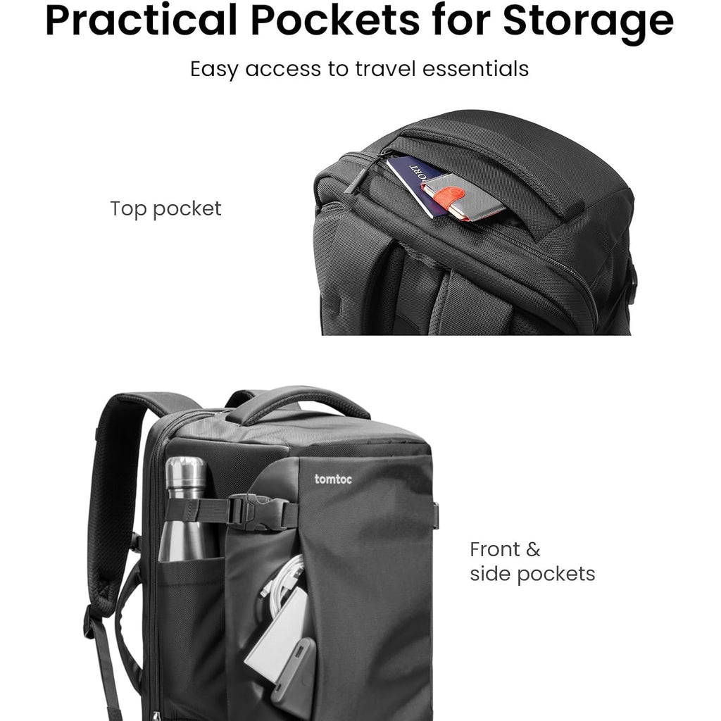 Tomtoc 28/40L Travel Backpack, Tsa Carry On/Personal Item Bag Flight Approved, Water-Resistant Carry On Luggage, Pfas Free