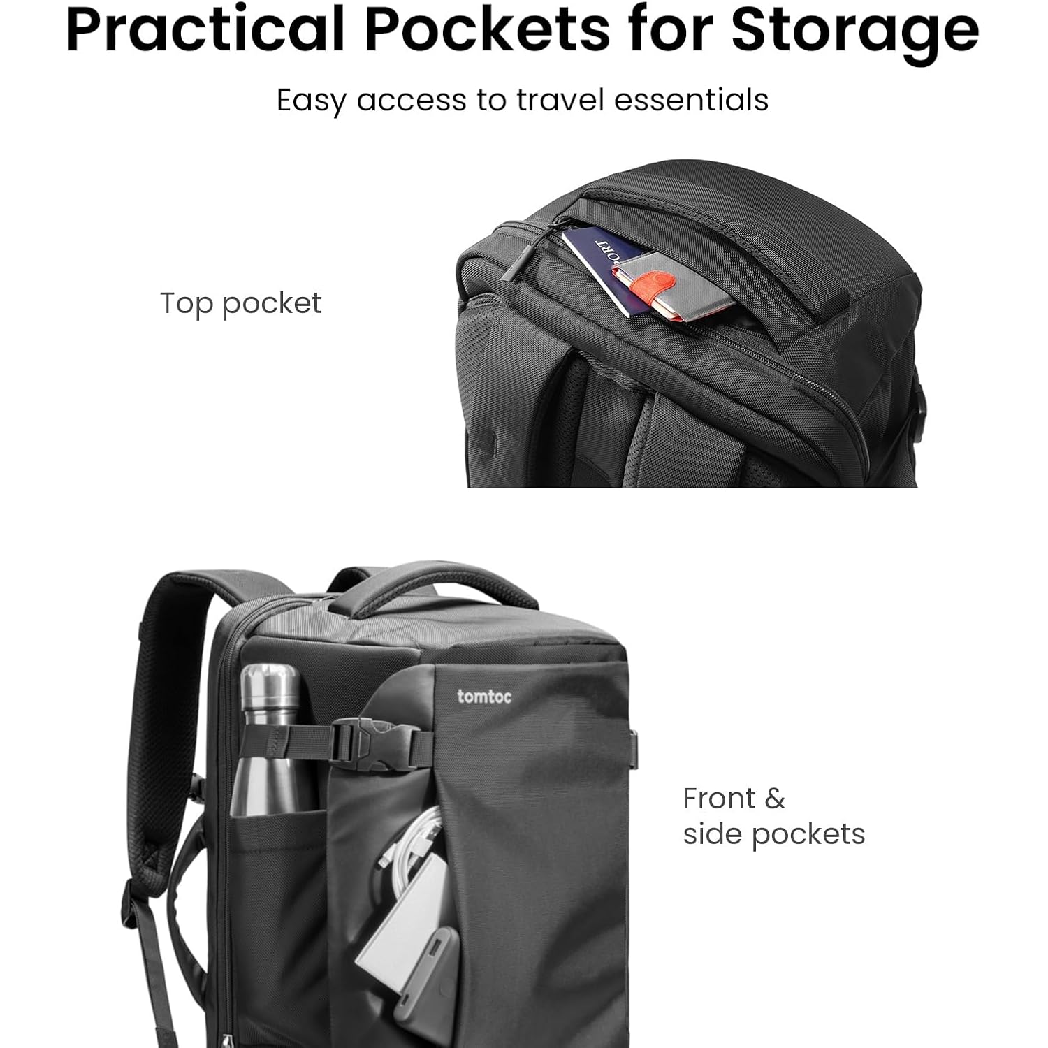 Tomtoc 28/40L Travel Backpack, Tsa Carry On/Personal Item Bag Flight Approved, Water-Resistant Carry On Luggage, Pfas Free
