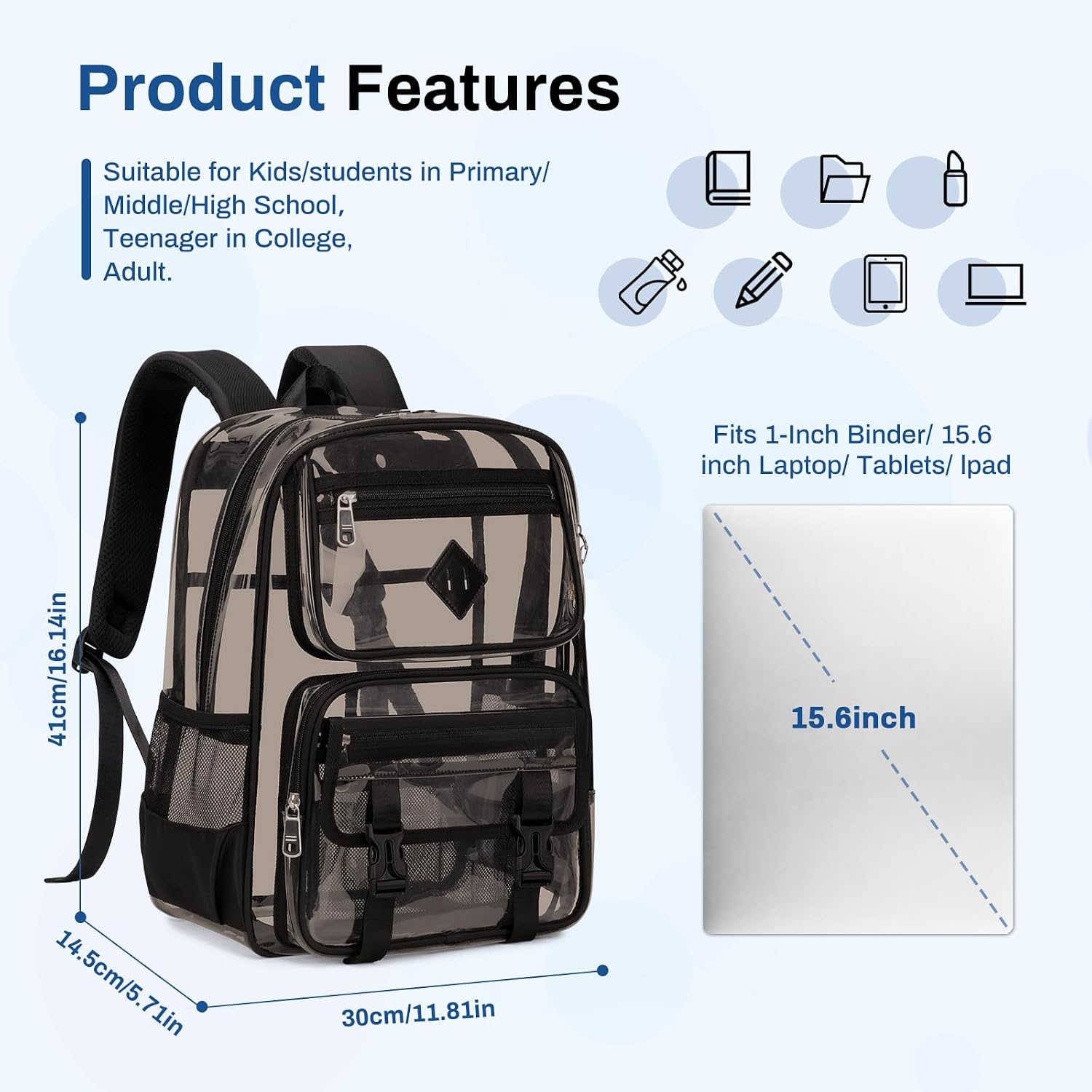 Sisipoet Clear Backpack For School, Pvc Clear Bookbag Heavy Duty Transparent Backpack For Stadium Events See Through Bag