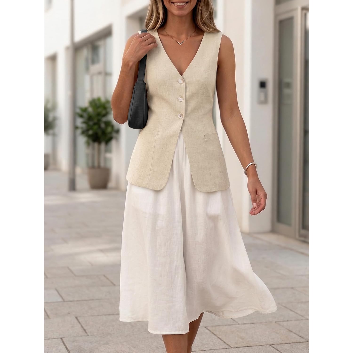 2026 Summer Women'S Linen Vest Tops - Lightweight Breathable Fully-Lined Fashion Casual Blazer With Pockets