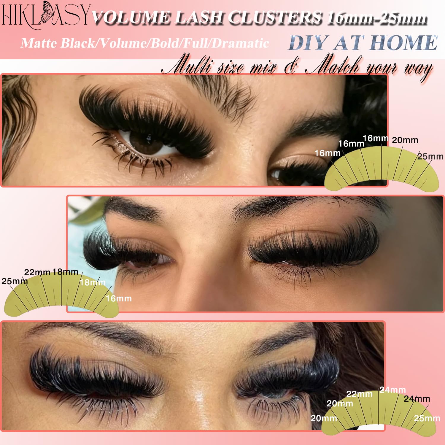 Volume Lash Clusters 300D Thick Lash Extensions 16-25mm Long Lashes Cluster Easy To Apply D Curve Bold Fluff False Eyelashes For Dramatic Makeup Soft Wispy Eyelash Reusable By Hiklasy