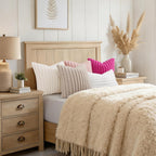 Decoruhome Fall Cozy Faux Fur Throw Pillow Covers 18X18 Set Of 2 Decorative Soft Plush Striped Modern Farmhouse Boho Couch Pillow Cases With Velvet Back For Sofa Bed Living Room, Cream White
