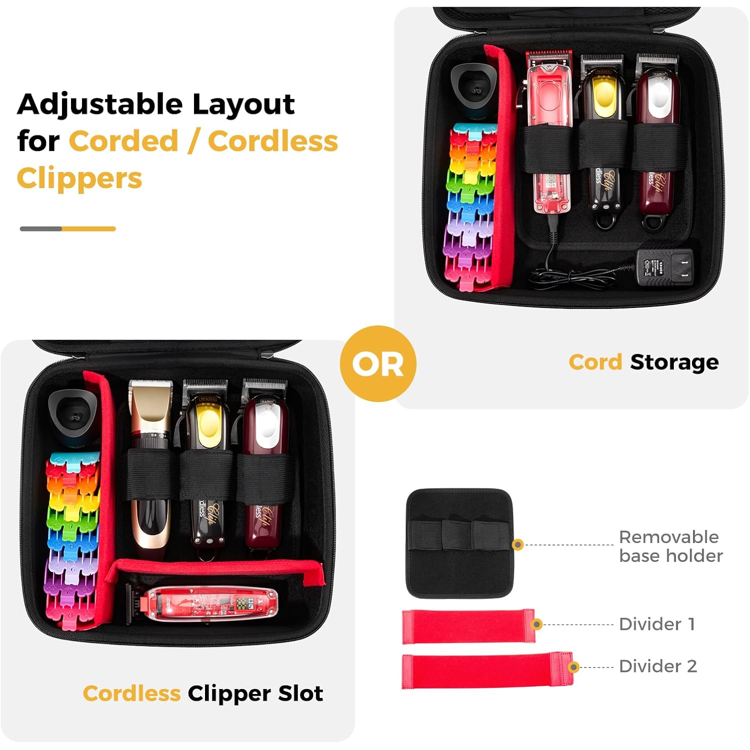 Procase Hard Barber Accessories Case, Travel Bag For 3-4 Hair Clippers And Supplies, Trimmer Organizer Storage Box With Diy Dividers, Portable Holder For Men Razor Guard Grooming Kits -Black