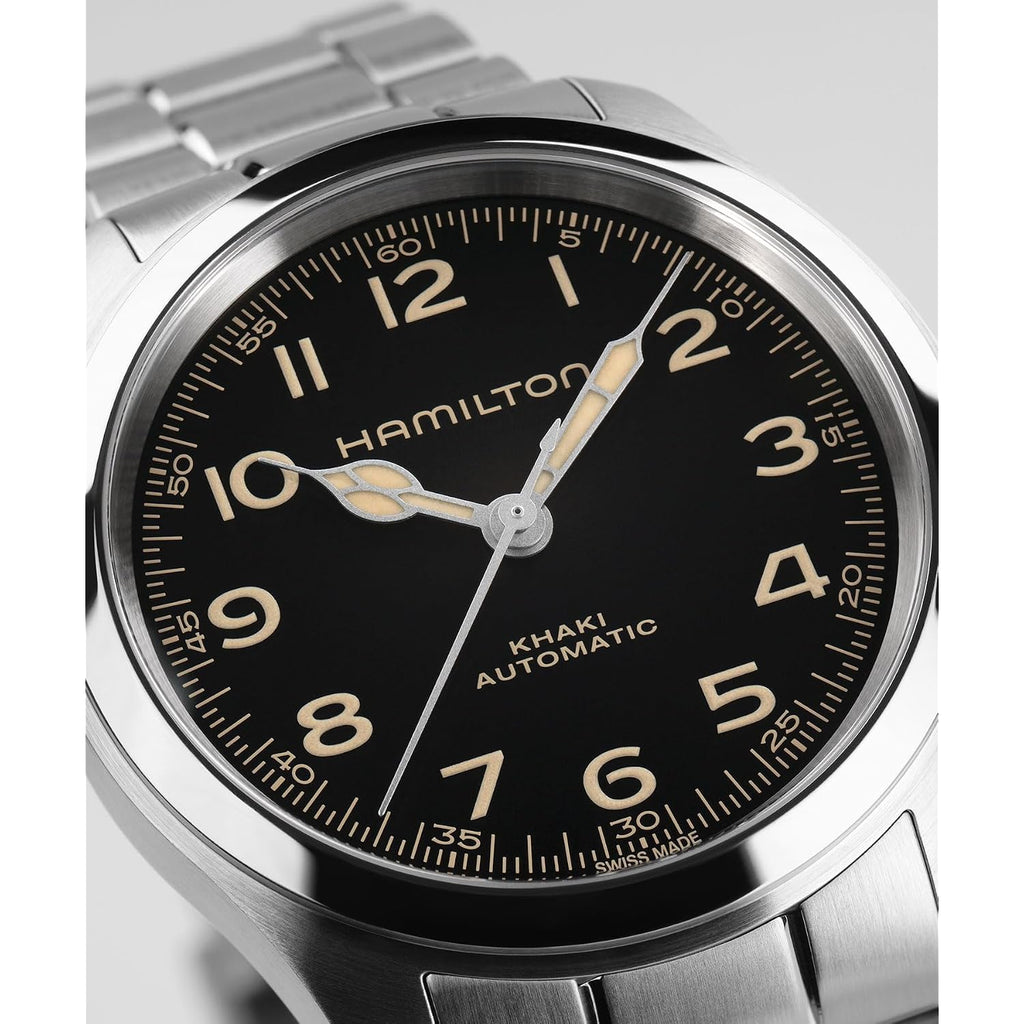 Hamilton Khaki Field Murph Automatic Men'S Watch, 38Mm Stainless Steel Case, Swiss Made, Black Dial Analog Wrist Watch, 100M Waterproof, Sapphire Crystal, 3-Hand Movement, Stainless Steel Strap
