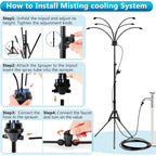6-Nozzle Adjustable Standing Misters For Outside Patio - Stand Misting System For Cooling Outdoor Areas, Easy To Install & Maintain, Custom Coverage, Durable For Backyard Use.