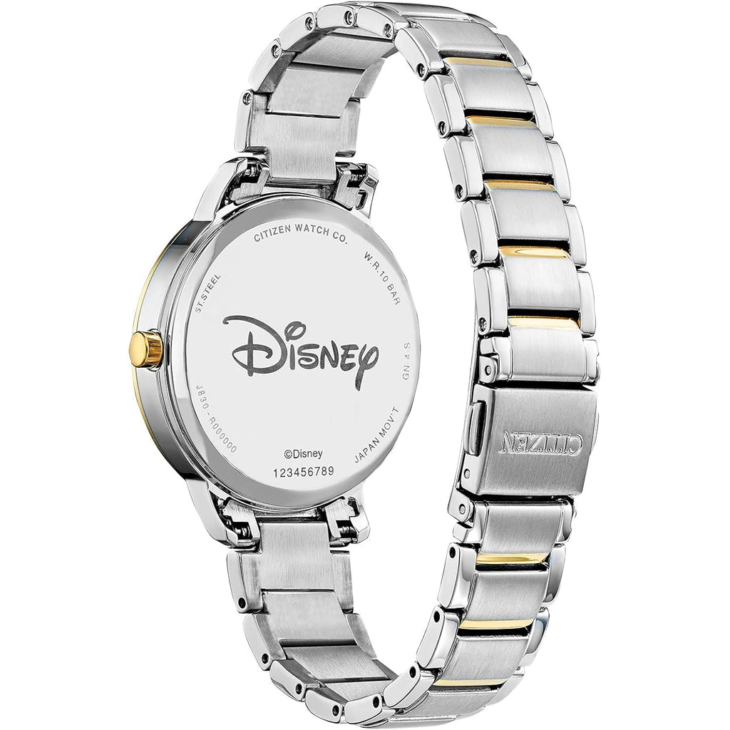 Citizen Eco-Drive Ladies' Mickey Mouse Crystal Watch, Two Tone Gold Stainless Steel, 3-Hand, 36Mm (Model: Fe7044-52W)