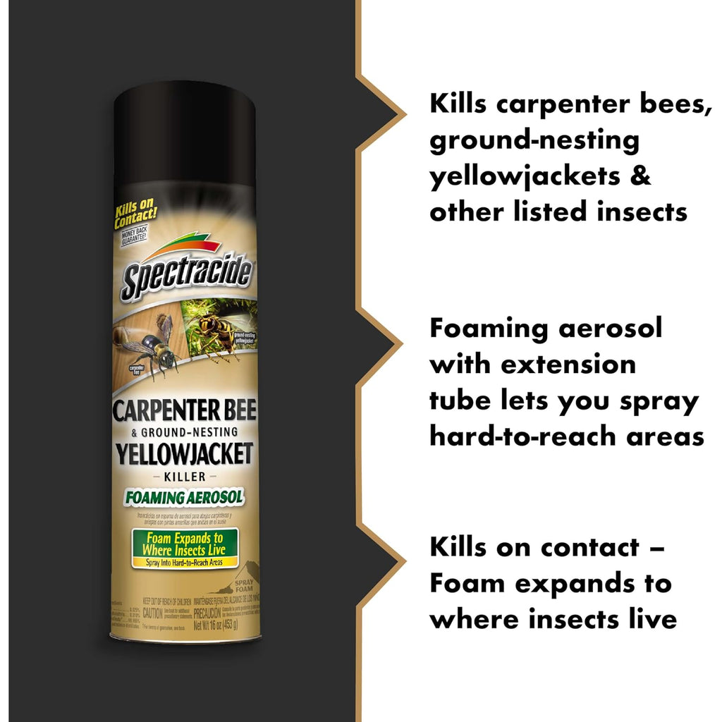 Spectracide Carpenter Bee And Ground-Nesting Yellowjacket Killer Foaming Aerosol 16 Ounces, Expands To Where Insects Live, Yellow