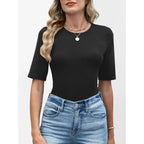 Womens Half Sleeve Tops Crewneck Shirts Basic Fit Tee Trendy 2026 Spring Summer Business Casual T-Shirts