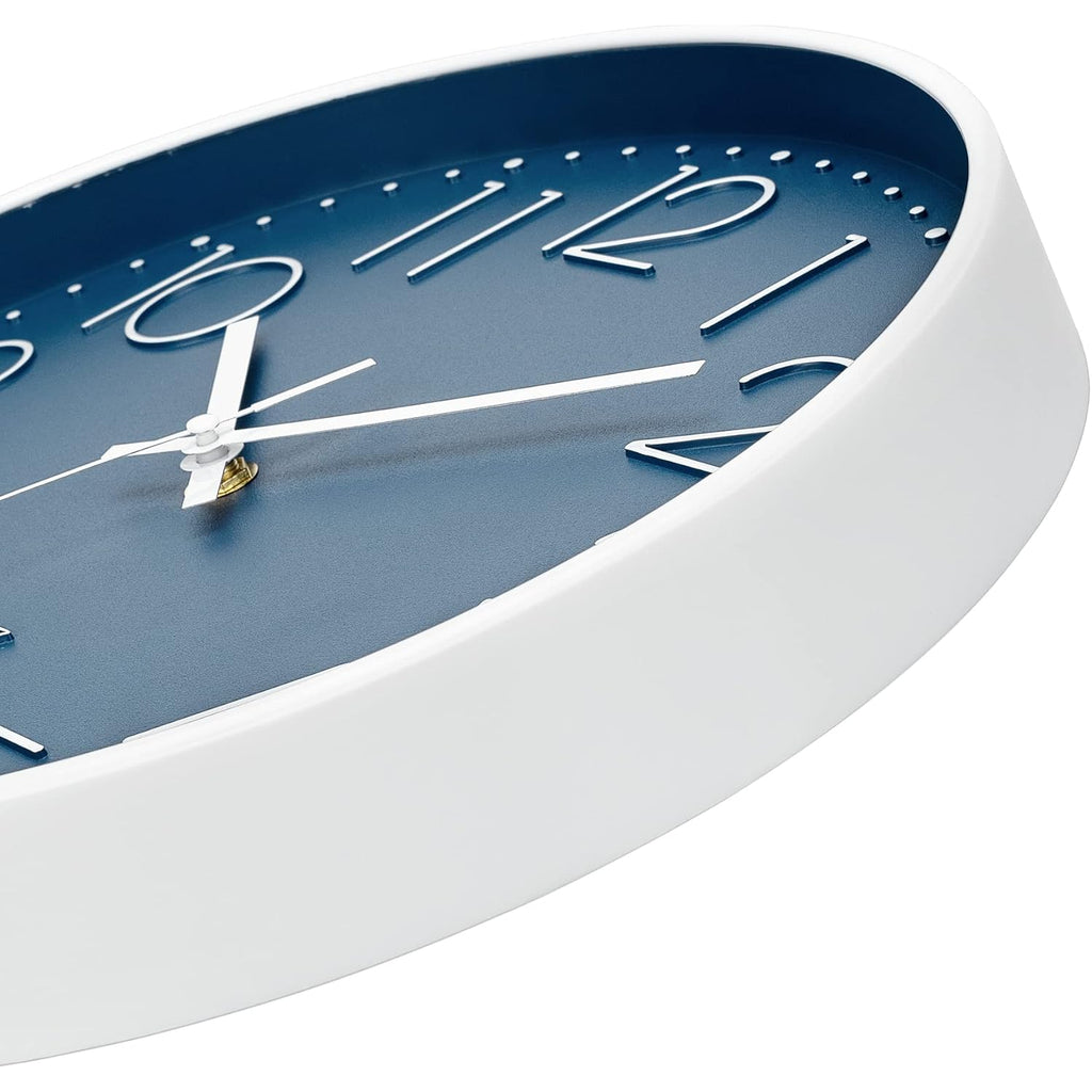 Foxtop Modern Wall Clock Silent Non Ticking Battery Operated Quartz Round Wall Clock Decor For Bedroom Kitchen Home Office School (12 Inch, Cerulean)