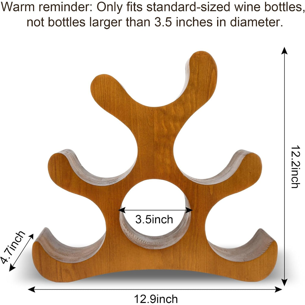 Countertop Wine Rack - 6 Bottle Wooden Wine Rack - Freestanding Wine Bottle Holder Stand - Wine Storage Rack For Cabinet Pantry Bar Kitchen