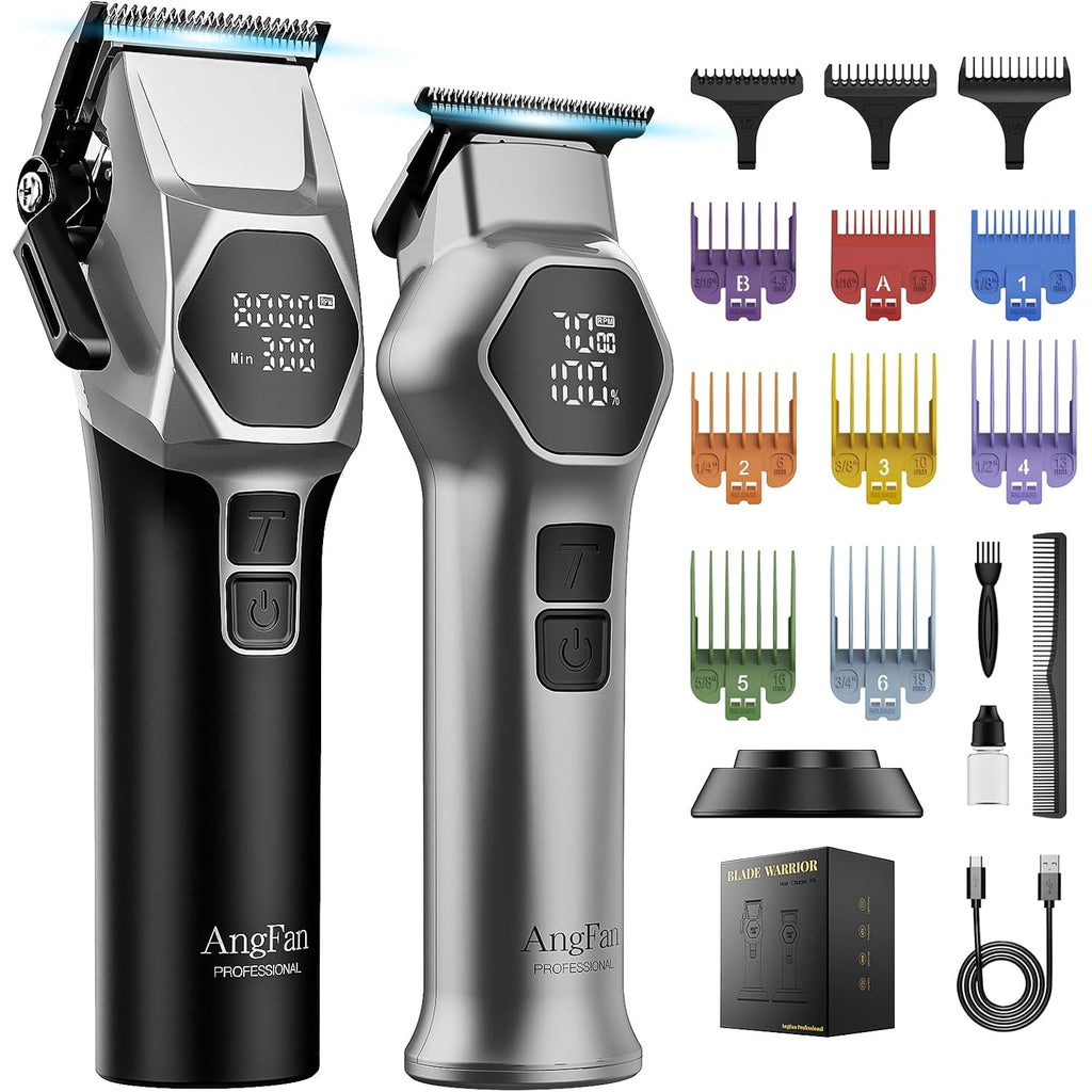 Angfan Hair Clippers For Men 8000Rpm Brushless Motor 440C Steel Blades | Barber-Grade Cordless Clipper Trimmer Set, 5-Speed, For Fade Designs, Hair Cutting Tools For Professional Barbers