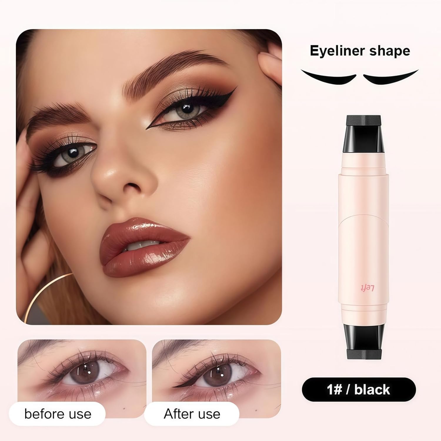 SAUBZEAN Winged Eyeliner Stamp, 90° Folding Liquid Cat Eye Stamp Liner for Beginners, Waterproof & Smudge Proof & Long Lasting 2-in-1 Makeup for Gym, Travel, Gift, Black