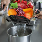 Auoon Clip On Strainer Silicone For All Pots, Standard 8.86 X 3.55In, Black | Food-Grade Bpa-Free, Fits Pots Pans Bowls, Dishwasher Safe, For Pasta Noodles Vegetable Fruits, Space-Saving Kitchen Gadget