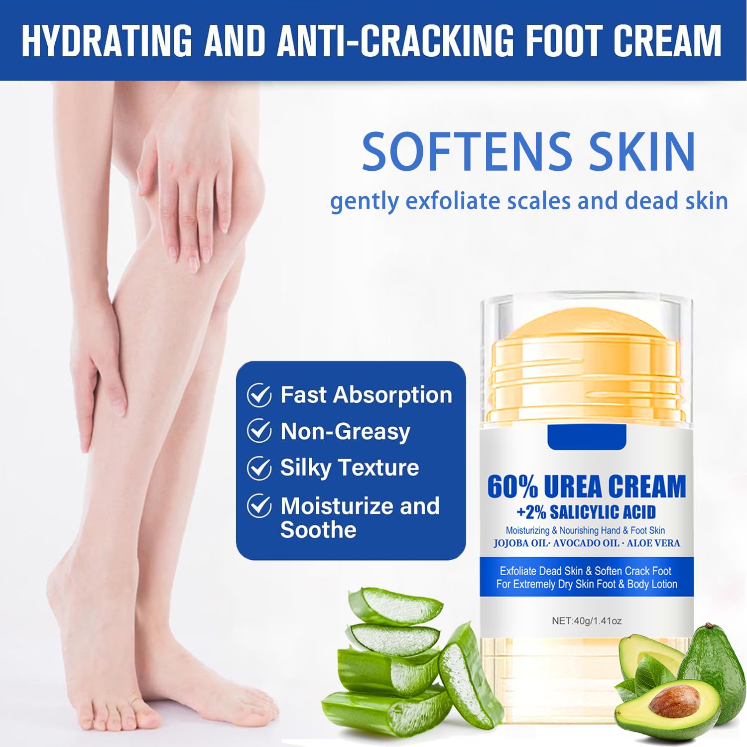 Urea Cream 60 Percent for Feet Maximum Strength, Urea Foot Cream with 2% Salicylic Acid, Foot Lotion, Foot Callus Remover for Dry Cracked Heels, Hydrates & Softens Dry Skin for Exfoliates Dead Skin