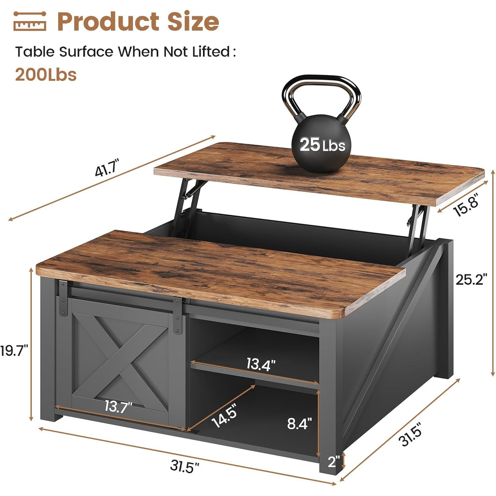 Sedeta 31.5" Lift Top Coffee Table With Storage, Square Coffee Tables For Living Room, Farmhouse Coffee Table With Large Hidden Storage Compartment And Adjustable Shelves, Black