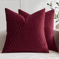 Burgundy Throw Pillow Covers: Pack Of 2 18X18 Inch Vertical Ripple Striped Velvet Square Decorative Pillow Cases For Farmhouse Couch Sofa Bed Living Room Home Decor