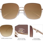 SOJOS Trendy Oversized Square Metal Frame Sunglasses for Women Men Retro Big Flat Lens UV Protection Sunglasses SJ1146