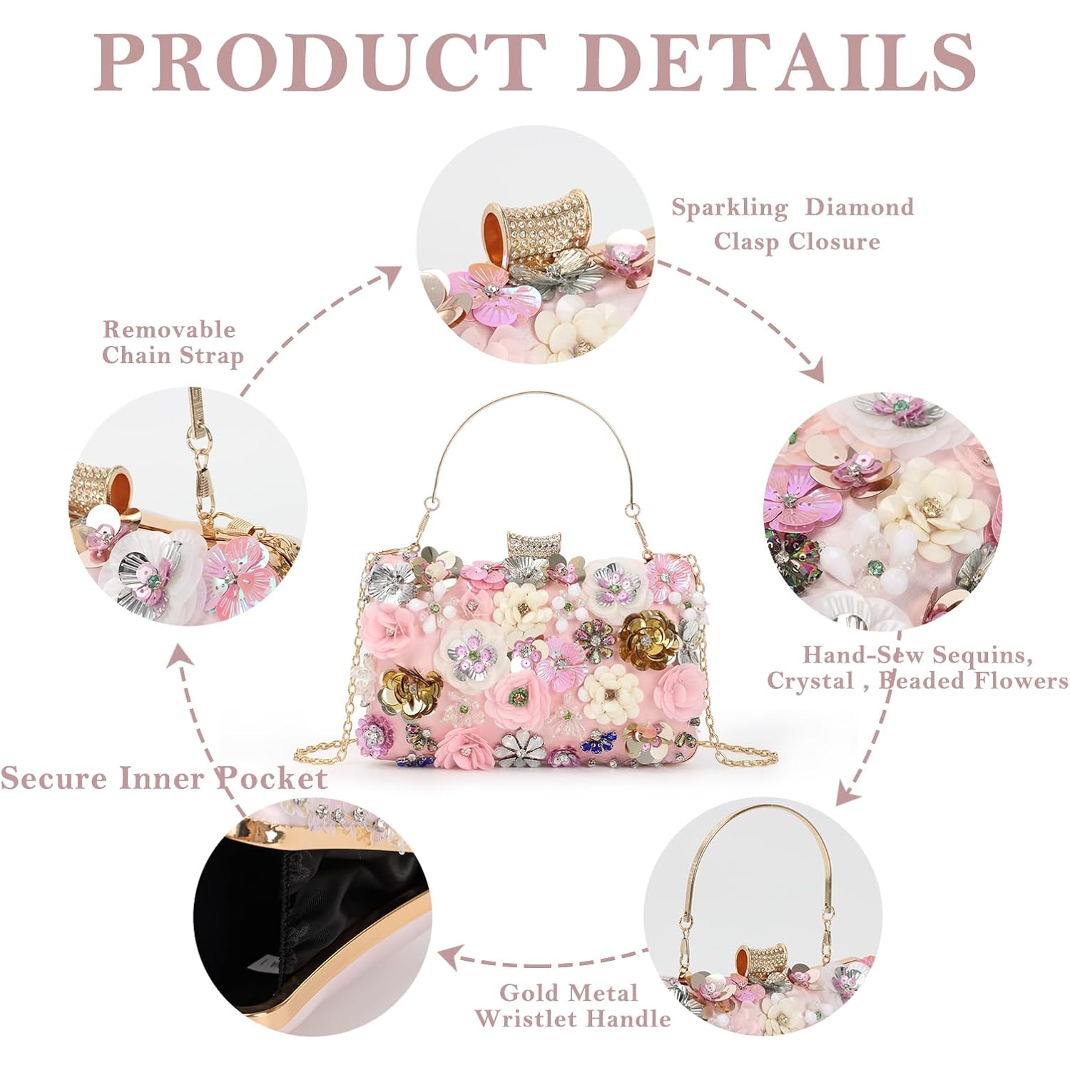 Women Clutches Flower Evening Handbag Chain Strap Shoulder Bag