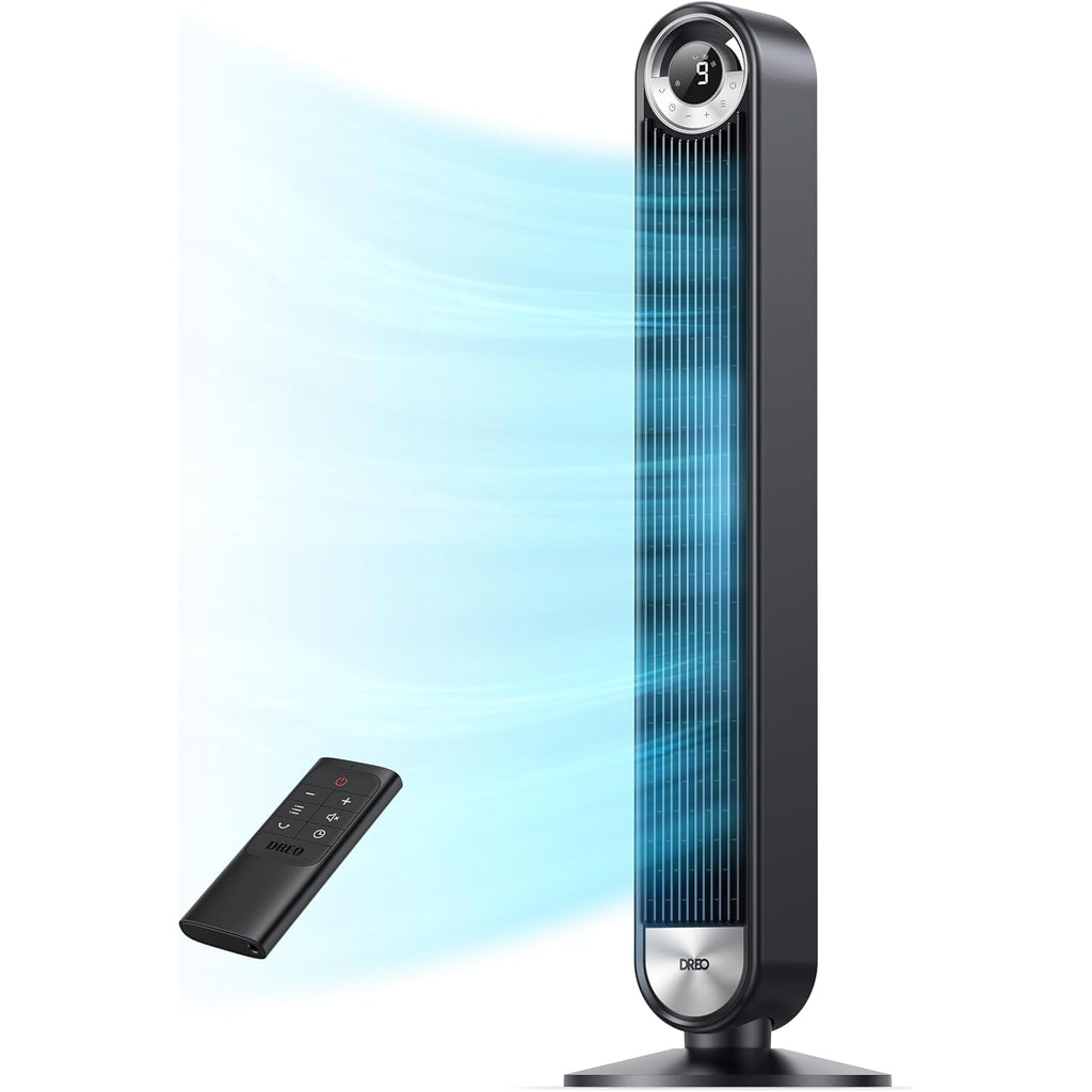 Dreo Tower Fan For Bedroom, Upgraded Dc 28Ft/S Velocity, 20Db Quiet Fan | 9 Speeds Fans That Blow Cold Air, 90° Oscillating Cooling Fan, 4 Modes, 12H Timer Bladeless Standing Fan For Home, Black