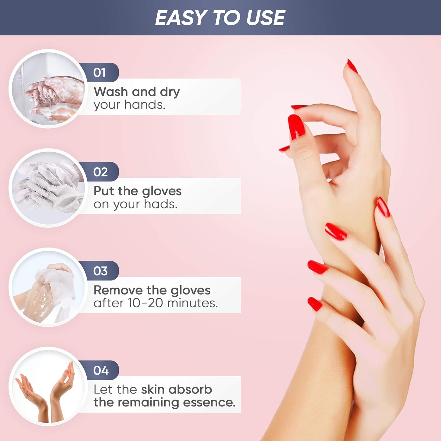 Cosmetic Hydrating & Moisturizing Therapy Gloves Masks Spa 3pk for Dry Rough Skin Hand Treatment Rose Hyaluronic Acid for Women or Men, 3 Pairs (Nicotinamide Manicure Mask, 3 pack)