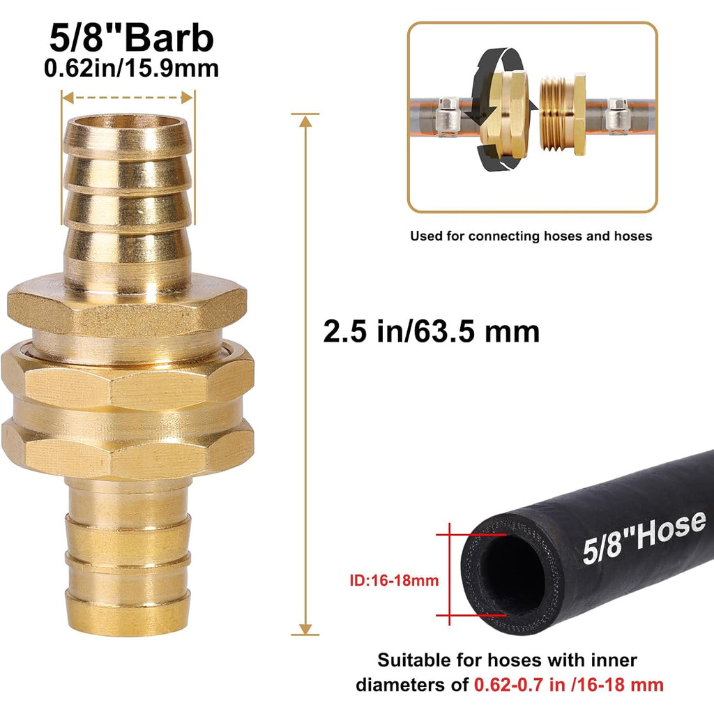 5/8" Barb Male & Female Brass Garden Hose Repair Kit, 2 Set | With Clamps Hose End Repair Connector, Durable Brass Fittings For 5/8" Hose, Garden Watering & Car Washing Repair