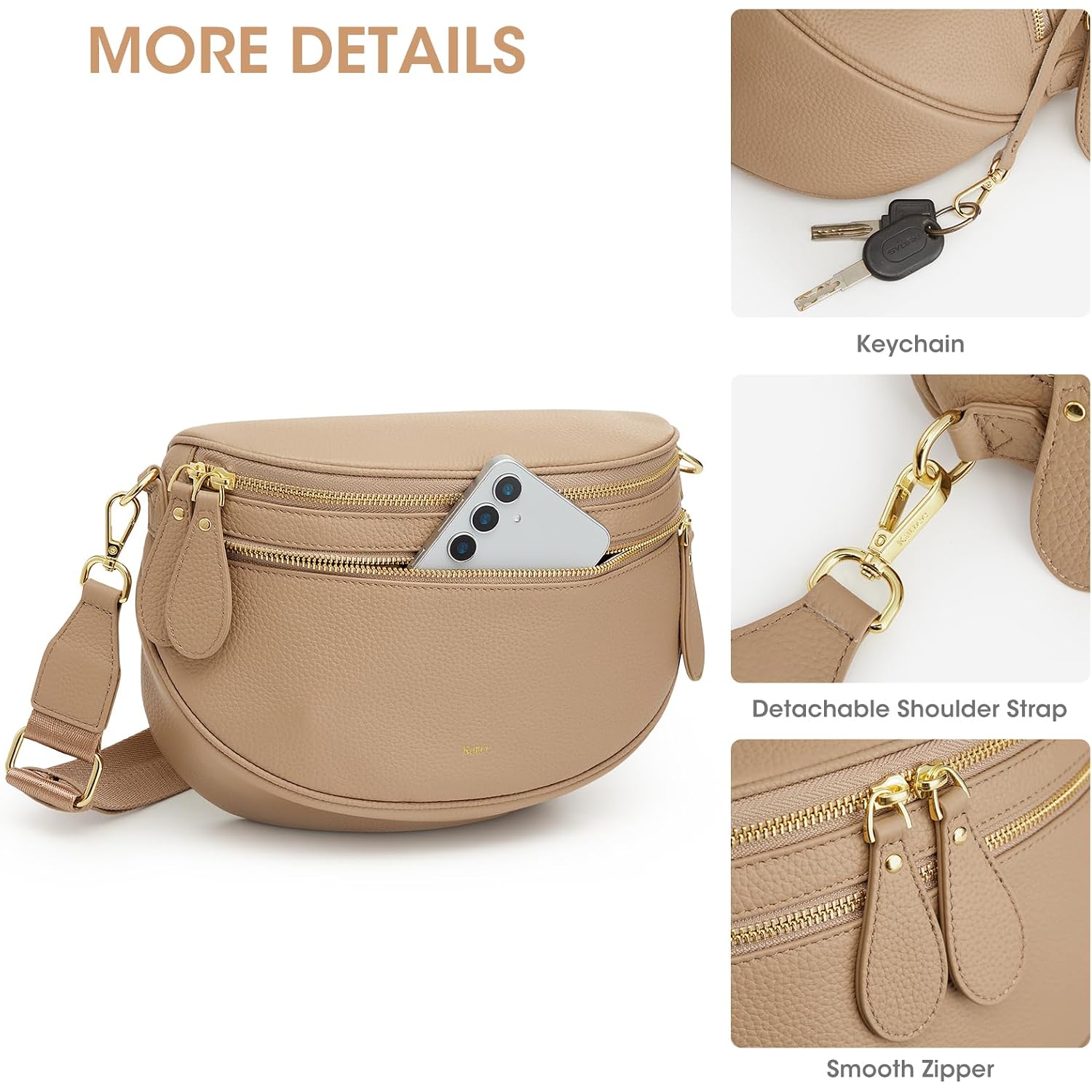 Kattee Crossbody Bag Bum Bags For Women, Leather Fanny Packs Belt Bag, Spacious Sling Purses For Women With Rfid Blocking, Tan