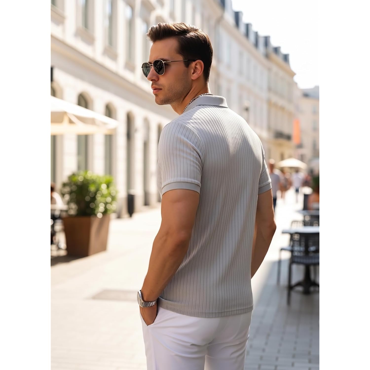Plop 2 Pack Mens 1/4 Zipper Muscle Polo Shirts Slim Fit Collared Shirt Short Sleeve Ribbed Knit Fitted Casual Athletic Tee