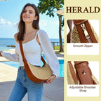 Herald Straw Crossbody Bag for Women Beach Woven Hobo Handbag Summer Chic Crescent Shoulder Purses with Adjustable Strap