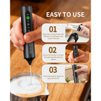 Circle Joy Rechargeable Handheld Milk Frother Wand With 3 Variable Speeds, 3 Whisks And Storage Box, Electric Drink Mixer For Latte, Cappuccino, Hot Chocolate, Eggs And Protein Powder, Black