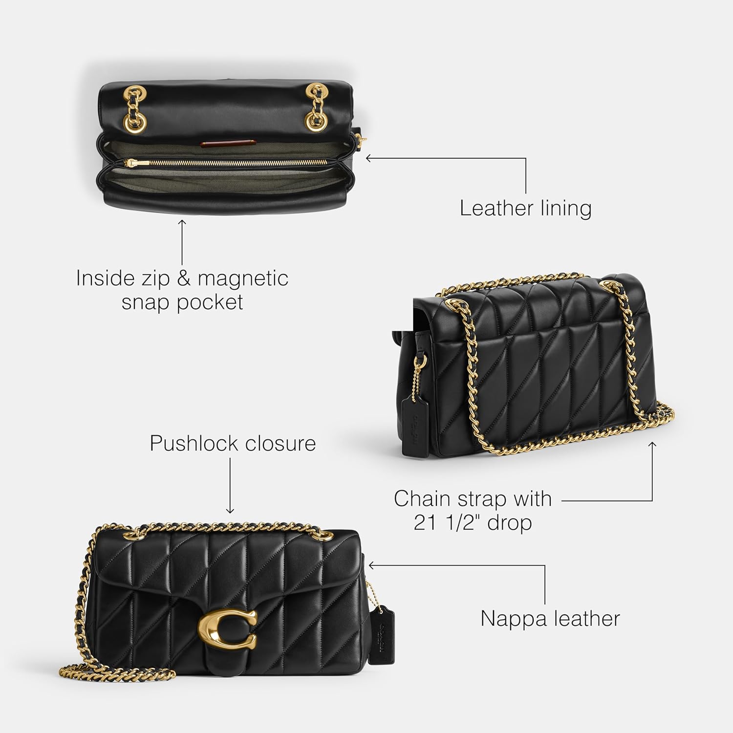 COACH Women's Pebble Tabby Shoulder Bag | Quilted, 26, with Chain