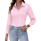 Button Down Shirts for Women Long Sleeve Stretch Dress Shirts Wrinkle-Free Work Blouses Slim Fit Office Tops